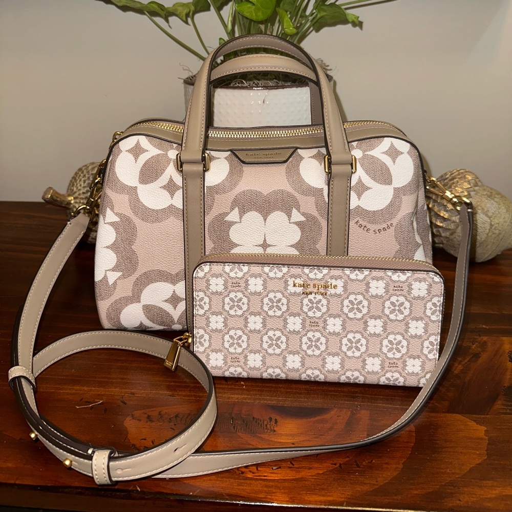 Kate Spade SET Spade Flower Monogram Eleanor
Medium Satchel & Wallet NEW